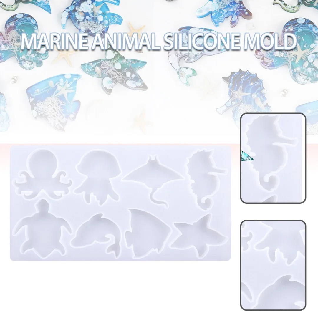

1pc Crystal Drop Epoxy Resin Mould 25.7x13.4x0.8CM Marine Animal Octopus Whale Jellyfish Keychain Mirror Silicone Mold