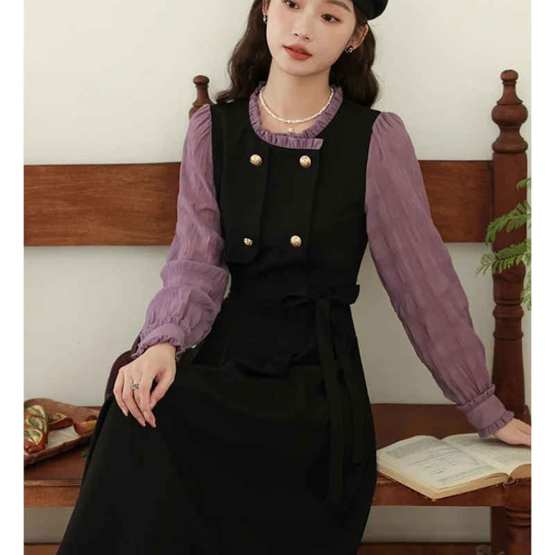 Женская одежда в стиле французской Хепберн элегантное стильное платье до колена