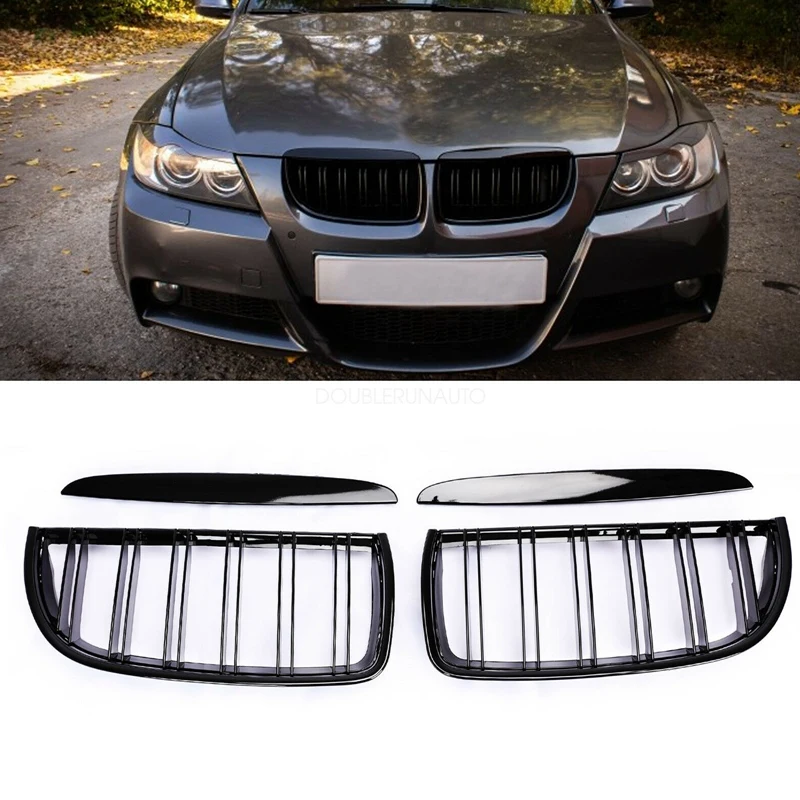 

Front Kidney Grille Cover Grille - Double Line for BMW E90 323I 328I 335I 330I 325I 3 Series 2005-2008 (Gloss Black)