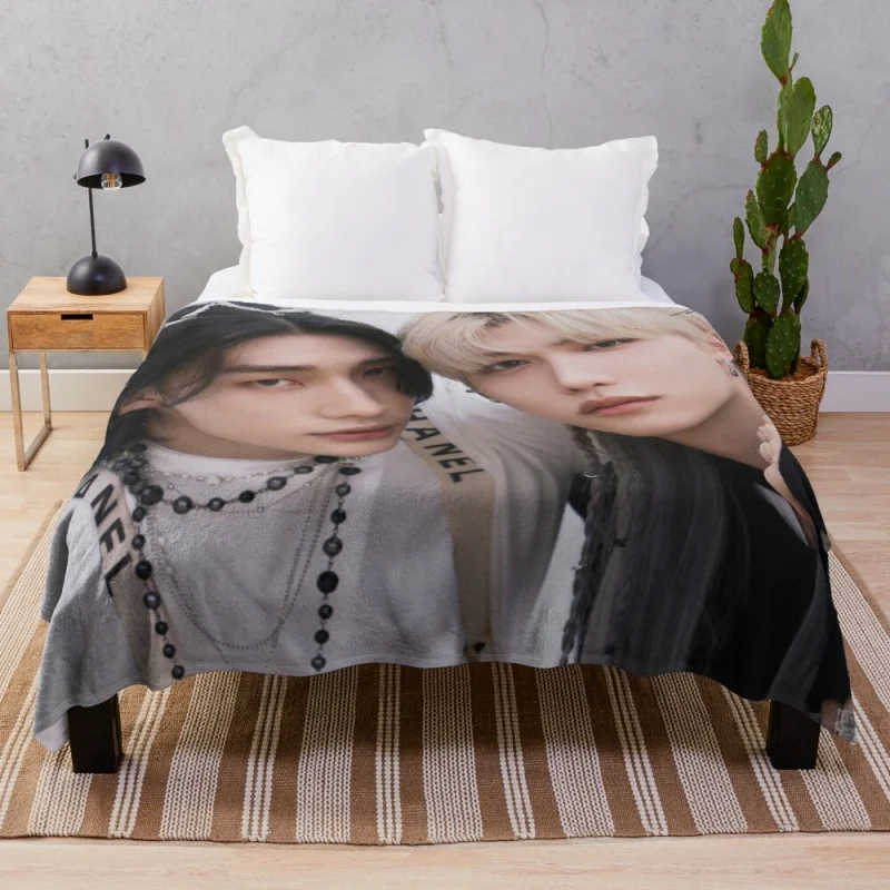 

Hyunjin, Felix STRAY KIDS NOT EASY Throw Blankets thin blanket flannel fabric tweed blanket