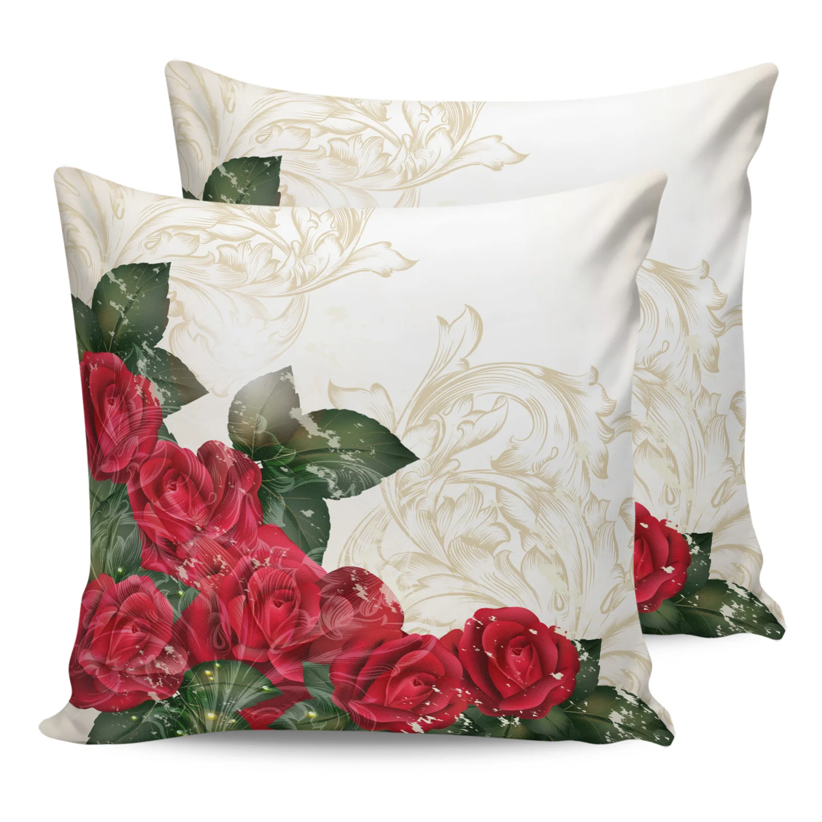 

2PCS Pillowcases Classic Red Rose Cushion Cover Home Bedding Living Room Decorative Couch Throw Pillow Case