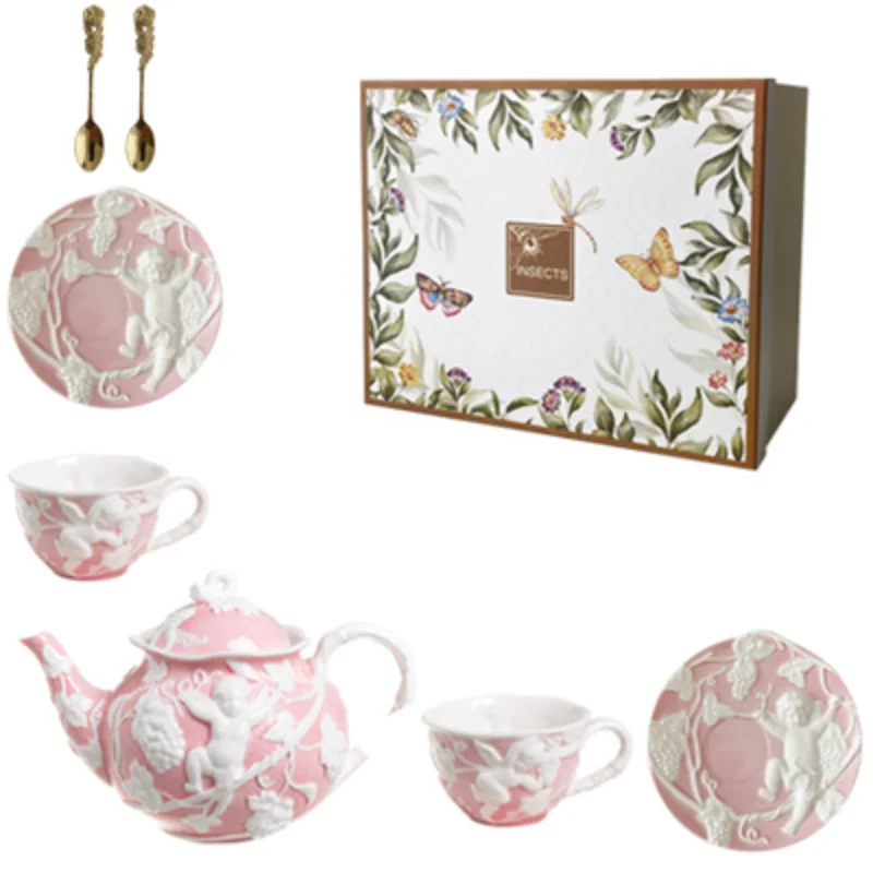 

French Hand-Painted Ceramic Angel Relief Retro Court Style European Style Tea Set Afternoon Coffee Cup