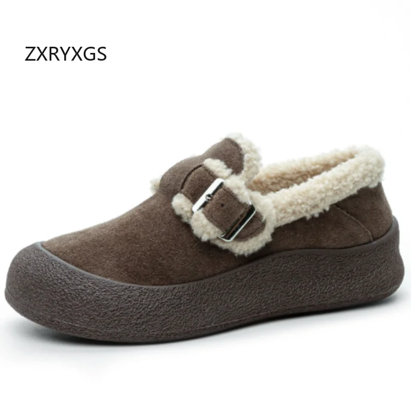 ZXRYXGS 2025: матовая обувь из воловьей кожи с бархатным хлопком. Зимние кроссовки на