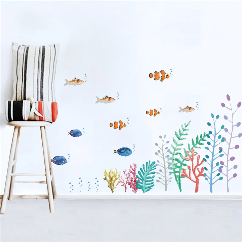 

Cartoon Fish Bubble Under Water Sealife Wall Stickers For Kids Room Bathroom Door Wall Decorations Scenery Mural Art Home Decal