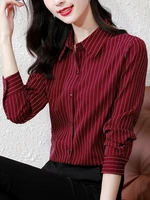 striped women shirt fashion female clothing long sleeve blouse button up shirts womens tops basic ol chiffon blouses for women