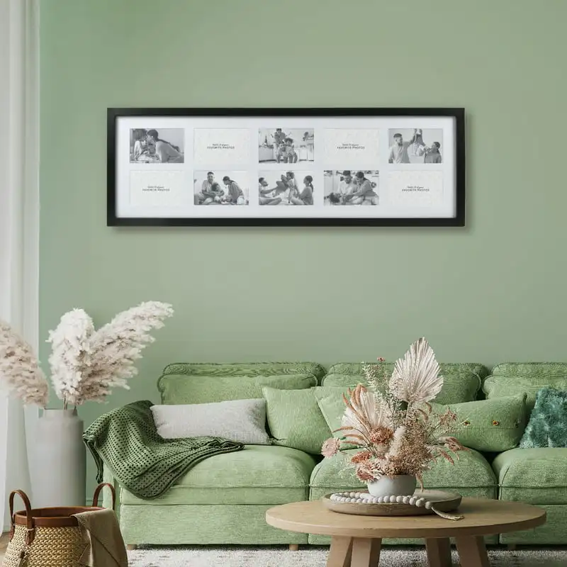 

12" x 36" Black Matted Picture Frame Collage, for 4x6 Photos, Wall Hanging