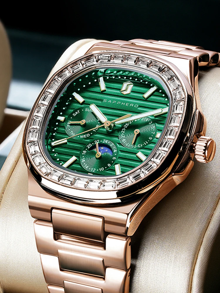 SAPPHERO Мужские часы Модные с бриллиантами Часы из нержавеющей стали 2024 Новые
