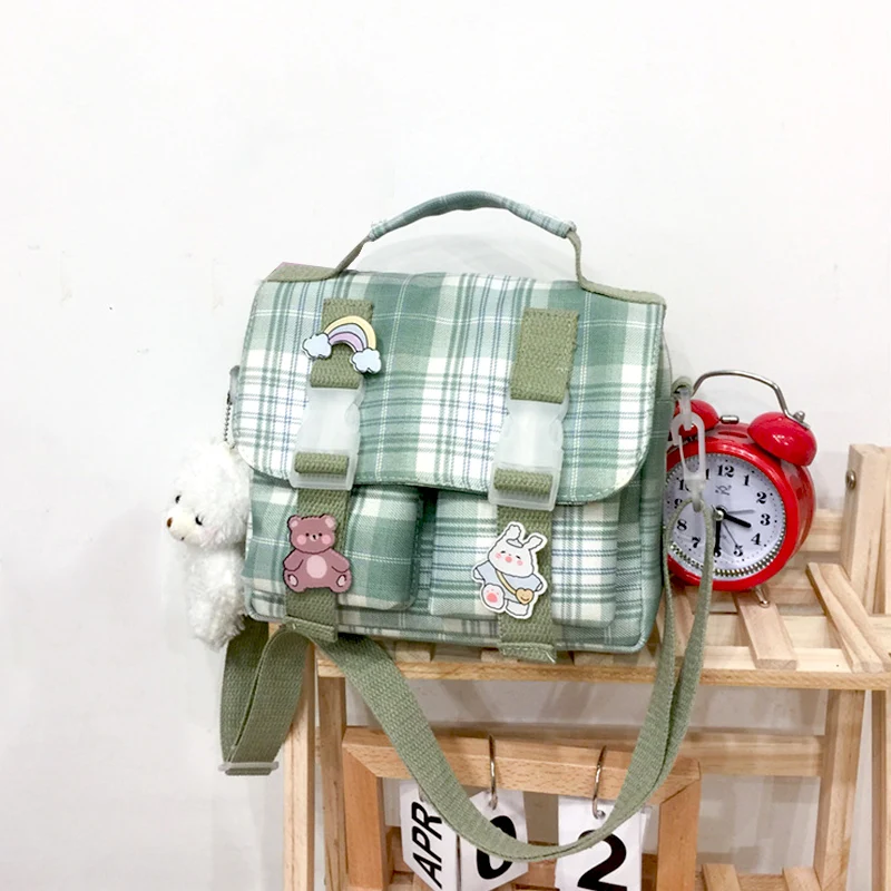 

Shopper Bag for Women Nylon Tote Bag 2021 Girls Fashion Cute Japanese Jk Style Color Contrast Plaid Stripe Handbag Crossbody Bag