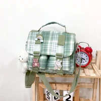 shopper bag for women nylon tote bag 2021 girls fashion cute japanese jk style color contrast plaid stripe handbag crossbody bag