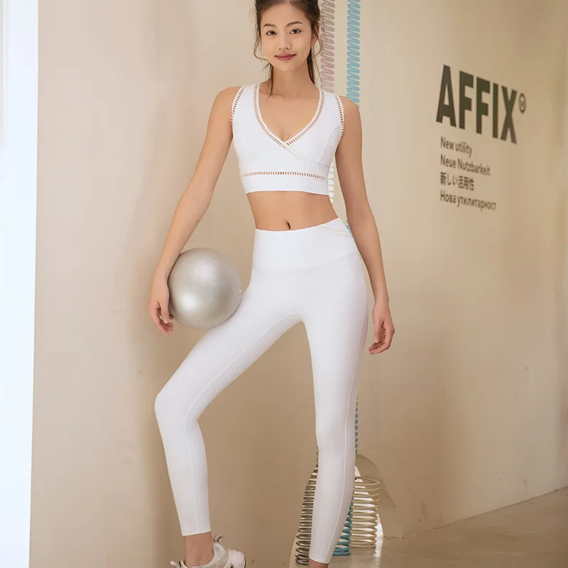 Yoga Set Suit Top Vest Bra Pants Gym Fitness Woman Lady Yoga Sport Push Up Workout Female Shockproof Running Exercise Sportswear