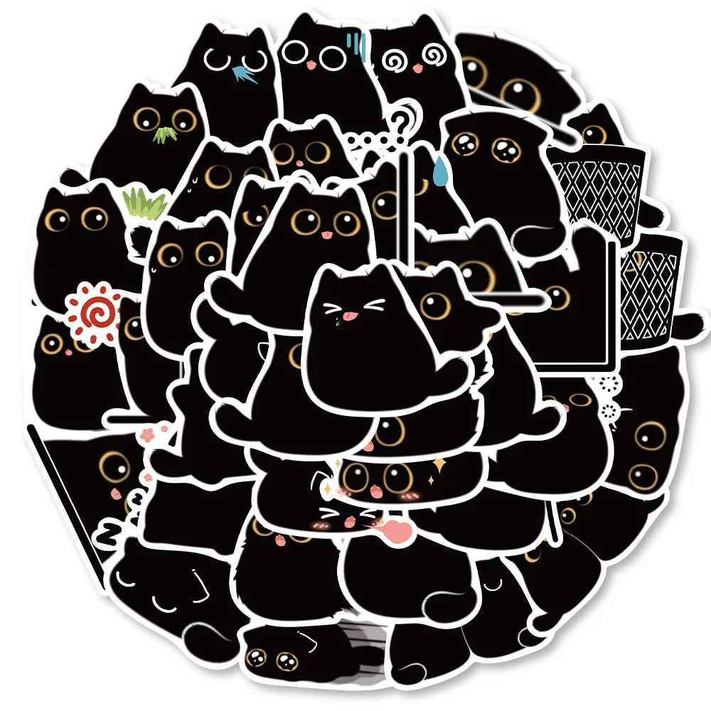 

10/40pcs Cartoon Cute Black Cat Stickers for DIY PVC Scrapbook Suitcase Water Bottle Phone Laptop Guitar Car Kids Toy