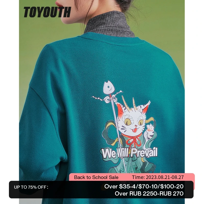 

Toyouth Women Sweatshirts 2022 Autumn Long Sleeve O Neck Loose Hoodies Graphic Print Casual Streetwear Pullover