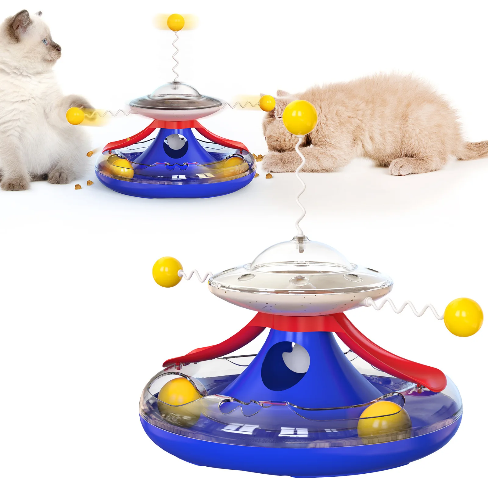 

Multi Functional Round Turntable Toys for Cats Interactive Toy Funny Cat Track Teaser Stick Kitten Self-Playing Teaser Tunnels