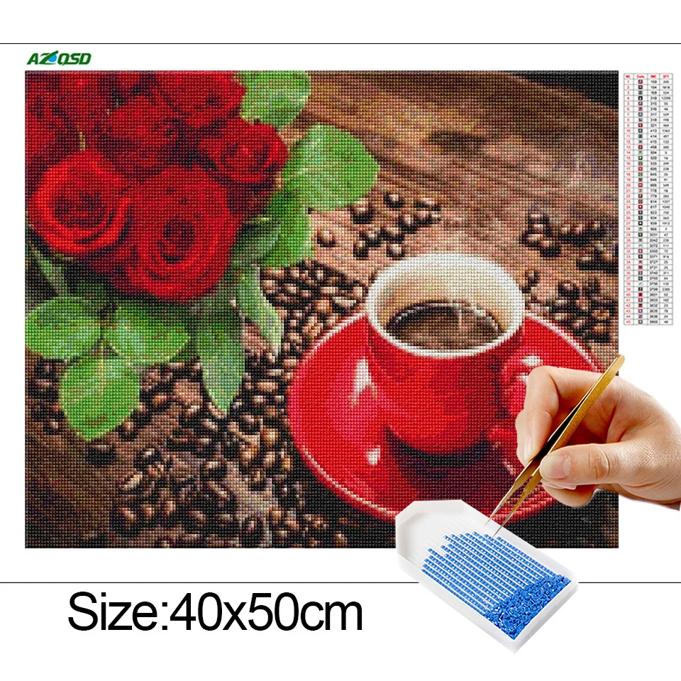 AZQSD Full Round Drill Diamond Painting Cartoon Coffee 5D Home Decor Needlework Embroidery Sale Rhinestones Pictures | Дом и сад