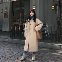 new woolen coat blackpurple thickened cotton british style elegant over knee cashmere coat female winter pocket korean outwears