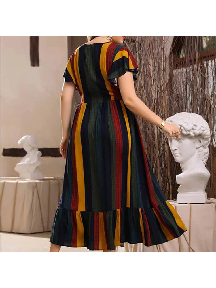 Middle East large print dress 2022 Europe and America new red elastic waist dress for women plus size feminino