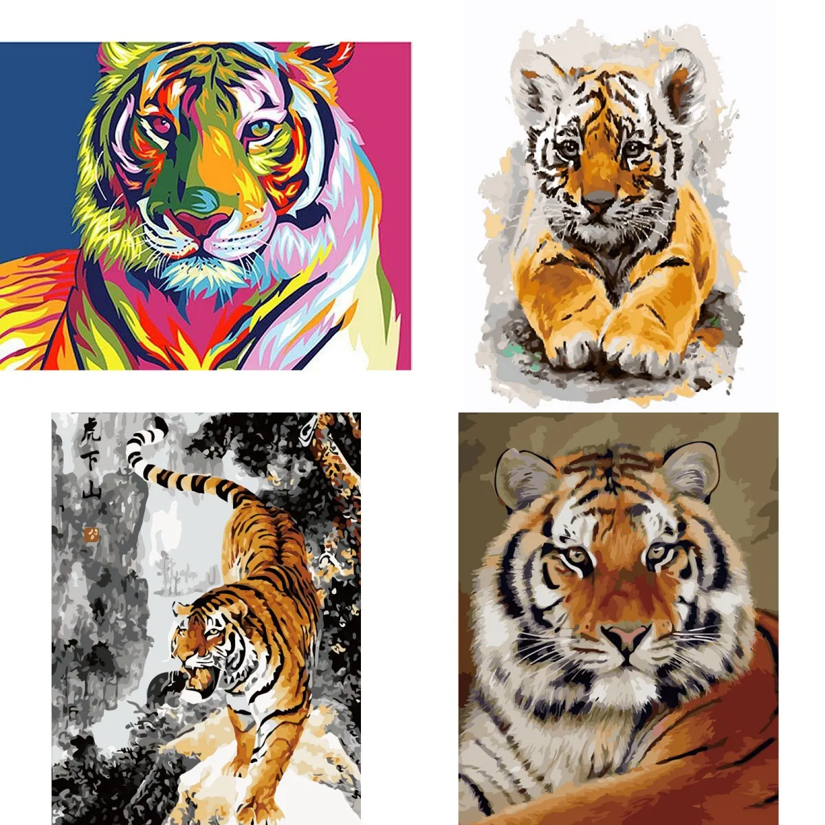 

Animals Painting By Numbers Tiger DIY Oil Picture Coloring By Number Drawing Hand Painted Canvas Frameless Wall Art Home Decor
