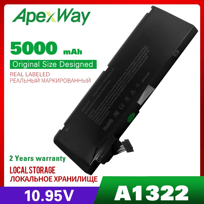 

Аккумулятор Apexway A1322 для ноутбука Apple MacBook Pro 13 дюймов, A1278 Mid 2009 2010 2011 2012 5000 мАч 10,95 в