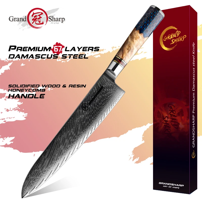 

Нож Grandsharp из дамасской стали, 9,5 дюйма, 67 слоев