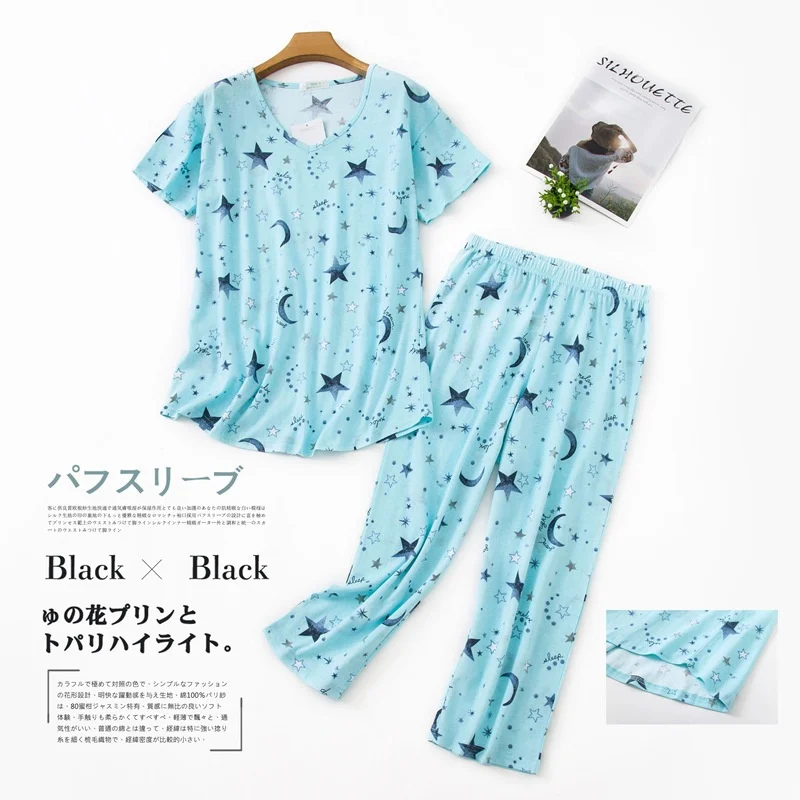 Women's Pajamas Set Cartoon Short Sleeve Summer Casual Pyjama Cozy Mom Femme Homewear Big Size