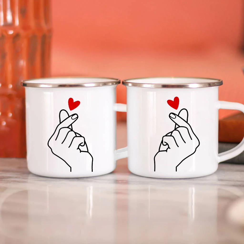 

Couples Creative Party Beer Drink Cola Juice Cups Breakfast Milk Mug Drinkware Best Gift Than Heart Print Enamel Coffee Tea Mug