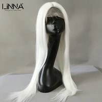 linna long straight synthetic hair lace wigs for women natural hairline white color wigs daily party anime cosplay wig