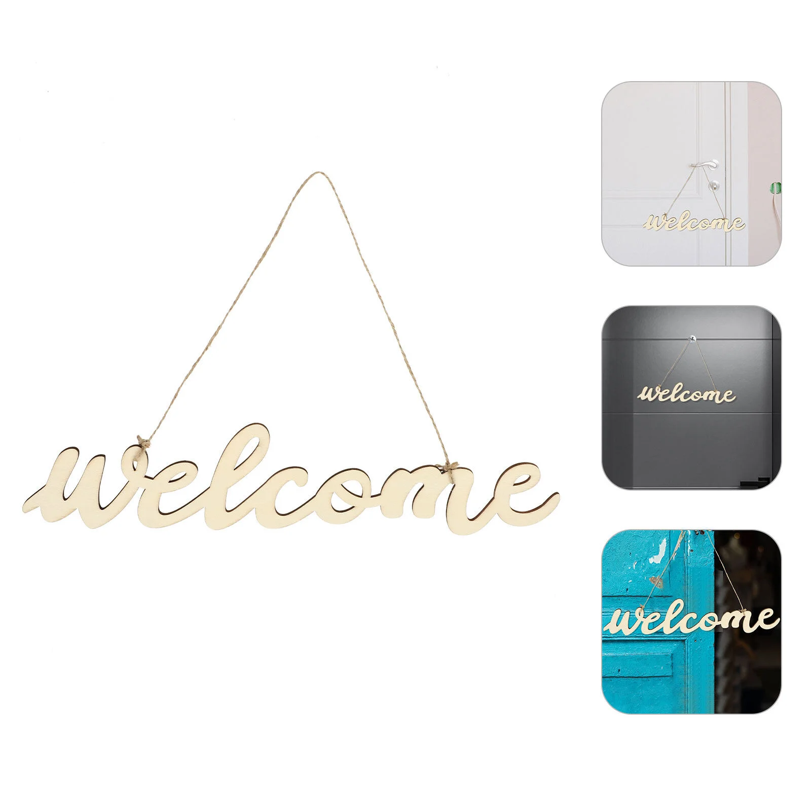 

5PCS Wooden Welcome Sign Cutout Unfinished Wood Letter Sign Farmhouse Front Door Sign with 5pcs Ropes DIY Block Words Plaque
