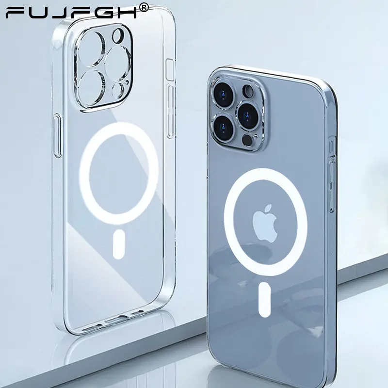 

Transparent For Magsafe Magnetic Wireless Charging Case For iPhone 14 13 11 12 Pro Max Mini X XR 7 8 Plus SE Soft Silicone Cover