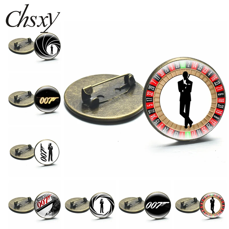 

British legend James Bond 007 Brooch Pins James Bond 007 Accessories For Clothes Backpack Glass Dome Badges Decor Jewelry Gifts