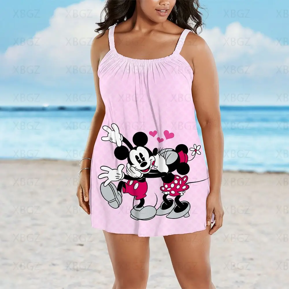 Plus Size Summer Outfits Women's Dresses Free Shipping Minnie Mouse Woman 2022 Sling Loose Sexy Boho Print Beach Dress Disney