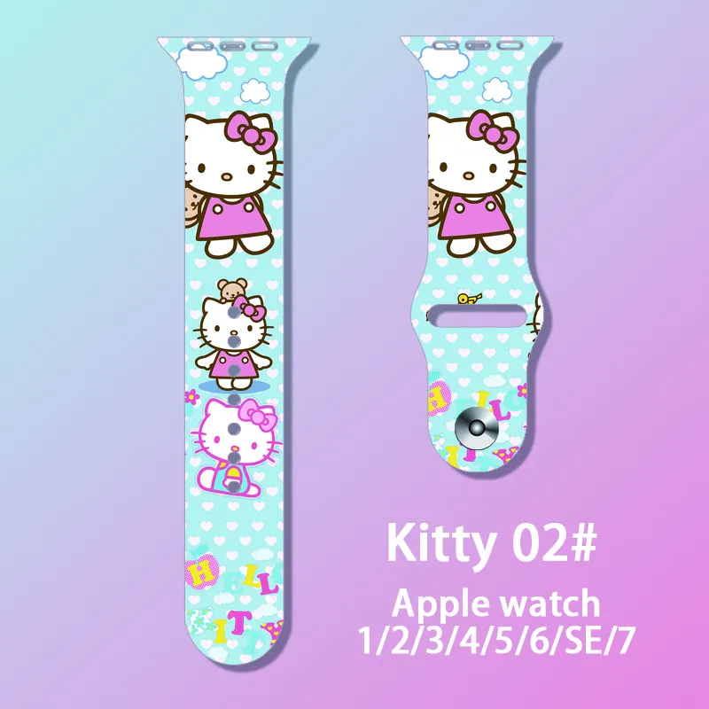 2022 Hello Kitty Silicone Strap for Apple Watch Band 44 45 42 40 38 41 Bracelet IWatch Kawaii Solid Color Apple Watch 7 6 5 3