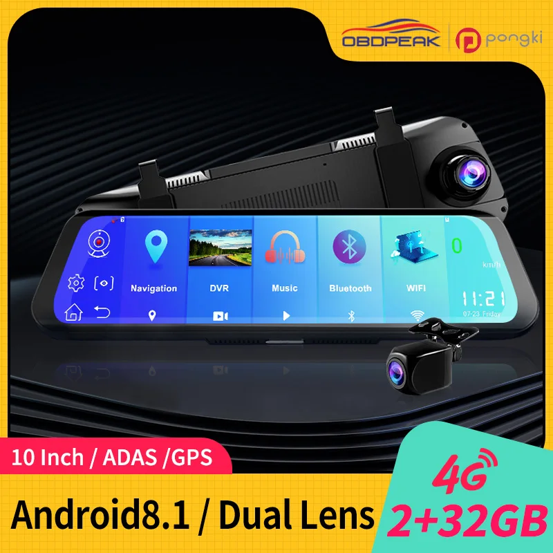 

Видеорегистратор автомобильный FHD 1080P, 10 дюймов, 4 + 32 ГБ, Wi-Fi, GPS, FM