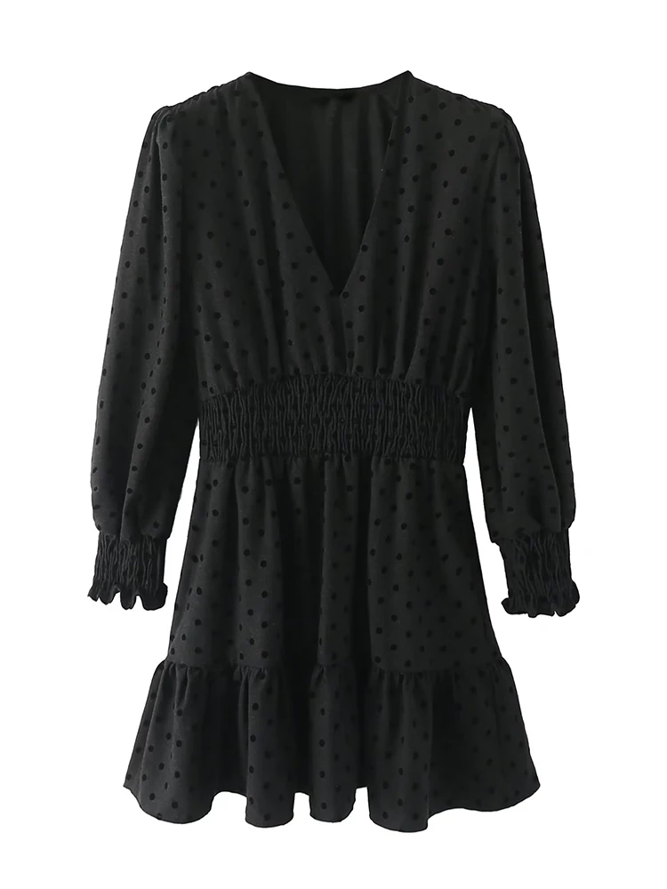 

Женское Короткое платье в горошек, с поясом на резинке