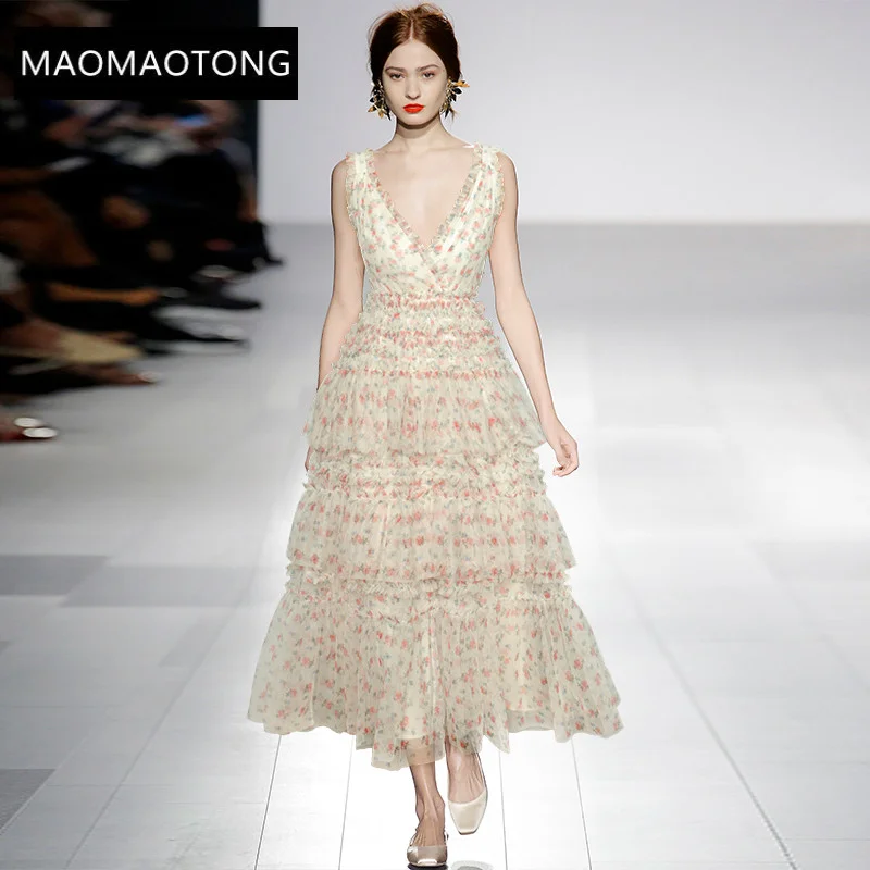 

Модное дизайнерское платье, летнее женское платье, сексуальное Сетчатое элегантное платье для отпуска вечерние V-образным вырезом и оборка...