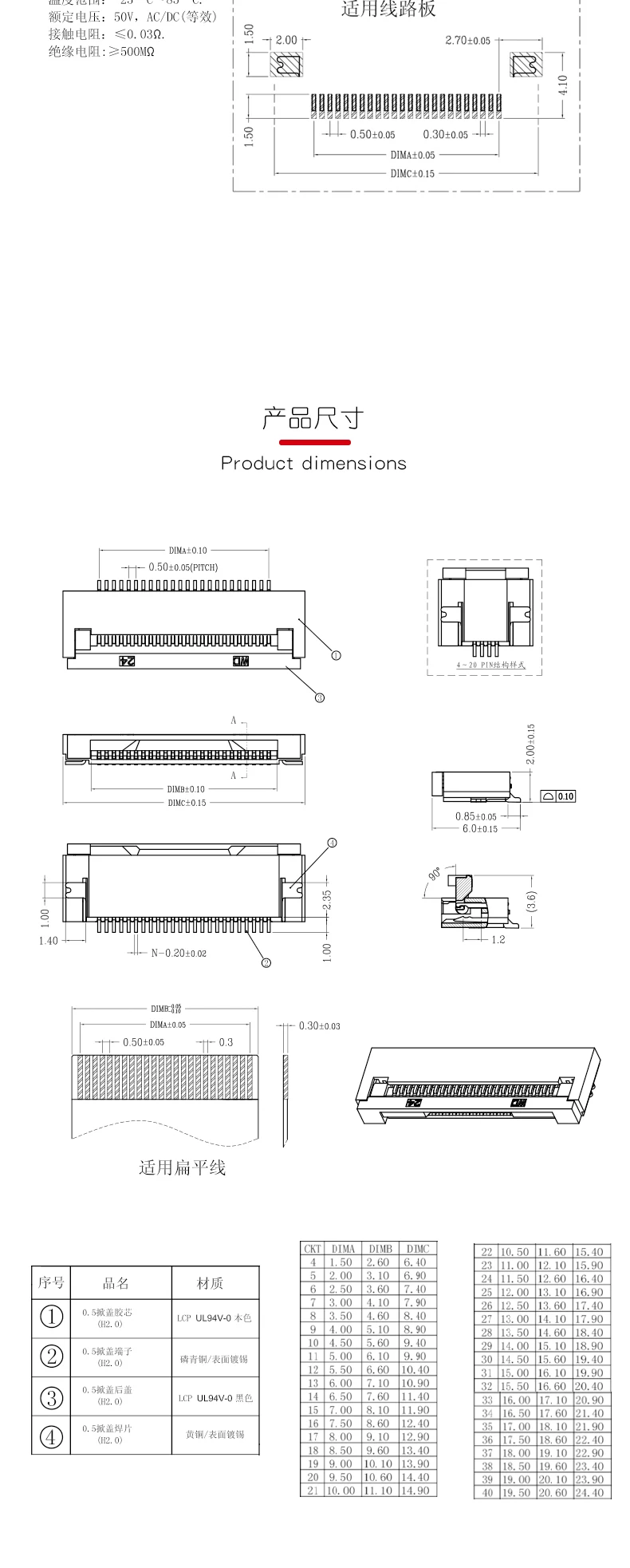 Коннектор FFC FPC 1 0 мм 4 контакта 6 8 9 10 12 14 16 18 20 22 24 26 30P верхний контакт прямой угол SMD /