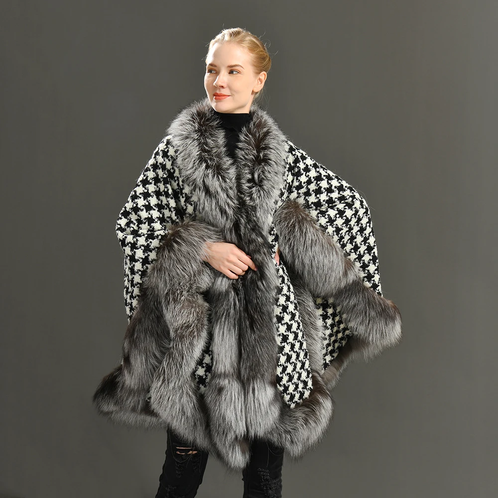 

Women Loose Cloak 2021 New Style Double-Sided Wool Overcoat With Real Fox Fur women's autumn winter Outerwear
