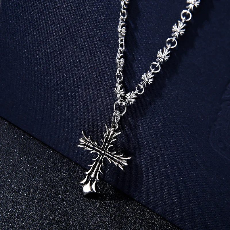 S925 Серебряное готическое ожерелье с шипами и крестом персонализированное