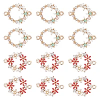12pcs flower enamel links connectors charms floral with crystal rhinestone beads golden pendants for diy bracelet earring making