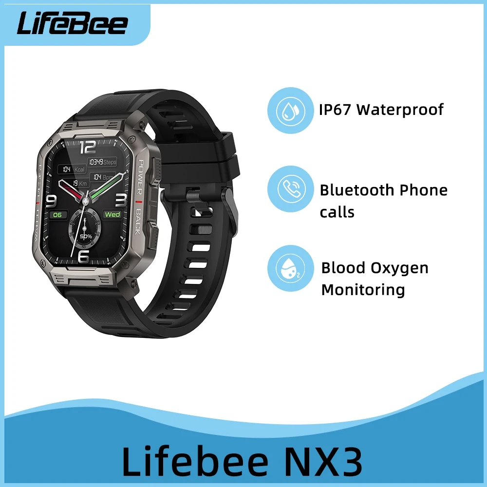 

Смарт-часы LIFEBEE NX3 мужские с поддержкой Bluetooth и тонометром, 1,83 дюйма
