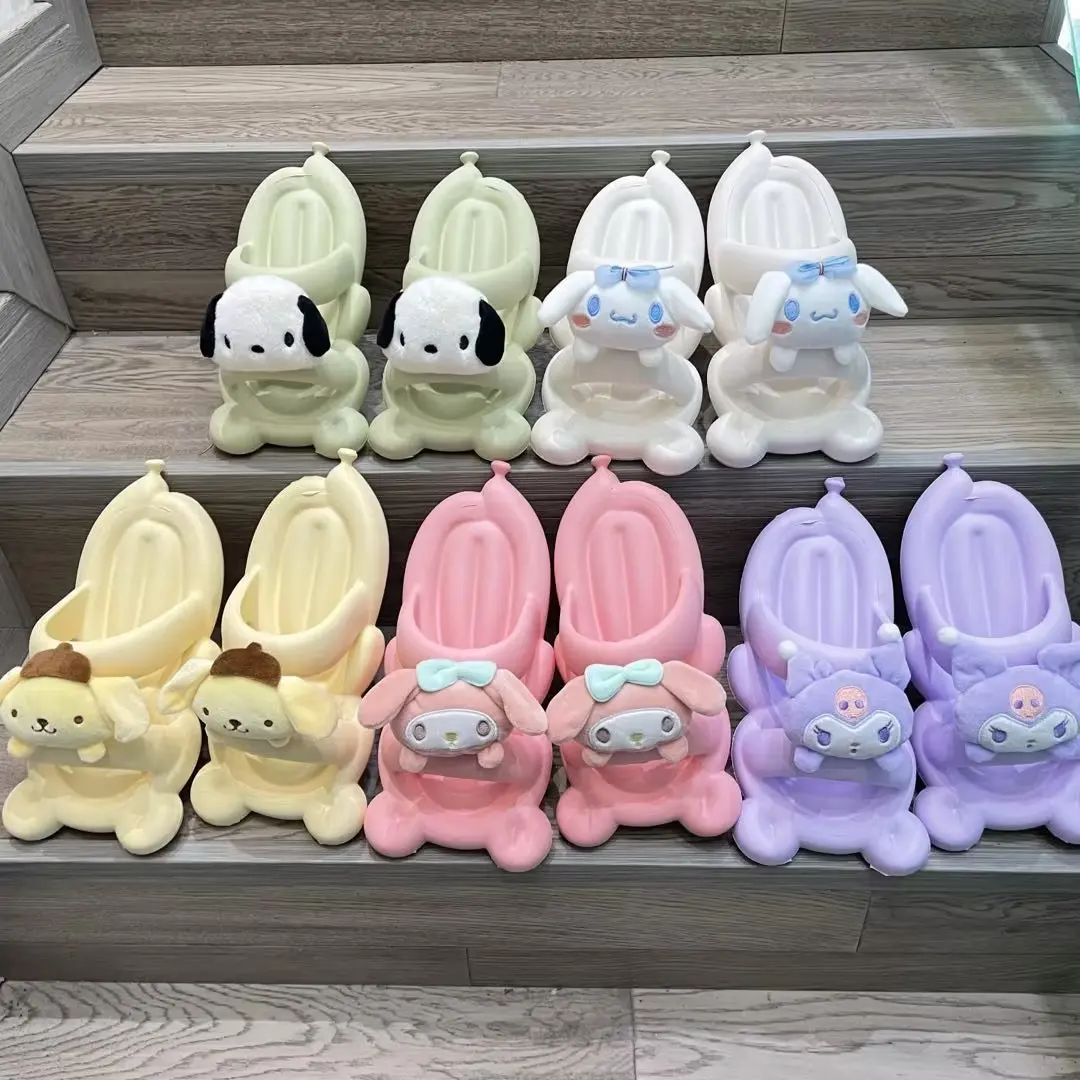 

Sanrio My Melody Kuromi Cinnamoroll Pachacco Pom пурин милые Мультяшные летние тапочки кавайные домашние противоскользящие детские праздничные подарки