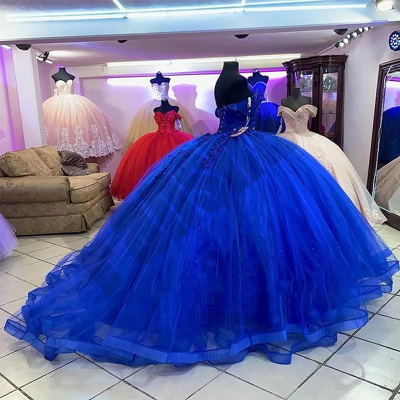 ANGELSBRIDEP Королевское синее платье Quinceanera Роскошные Кристаллы 3D Цветочная