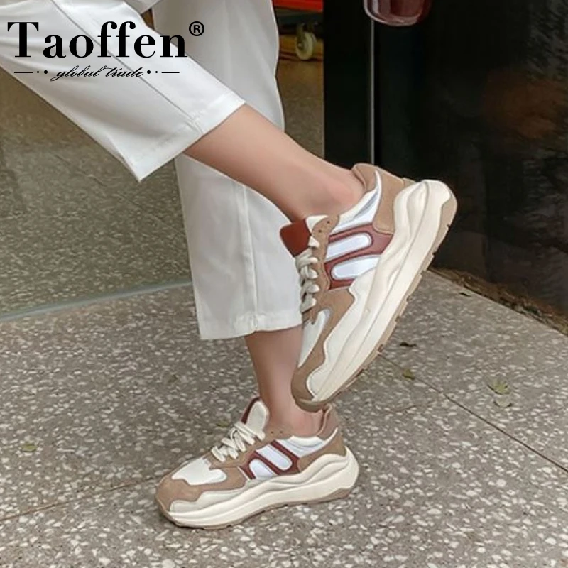 

Taoffen Women Shoes Real Leather Sneakers Mixed Color Fashion Outdoor Ins Style Causal Shoes Daily Woman Footwear Size 35-40