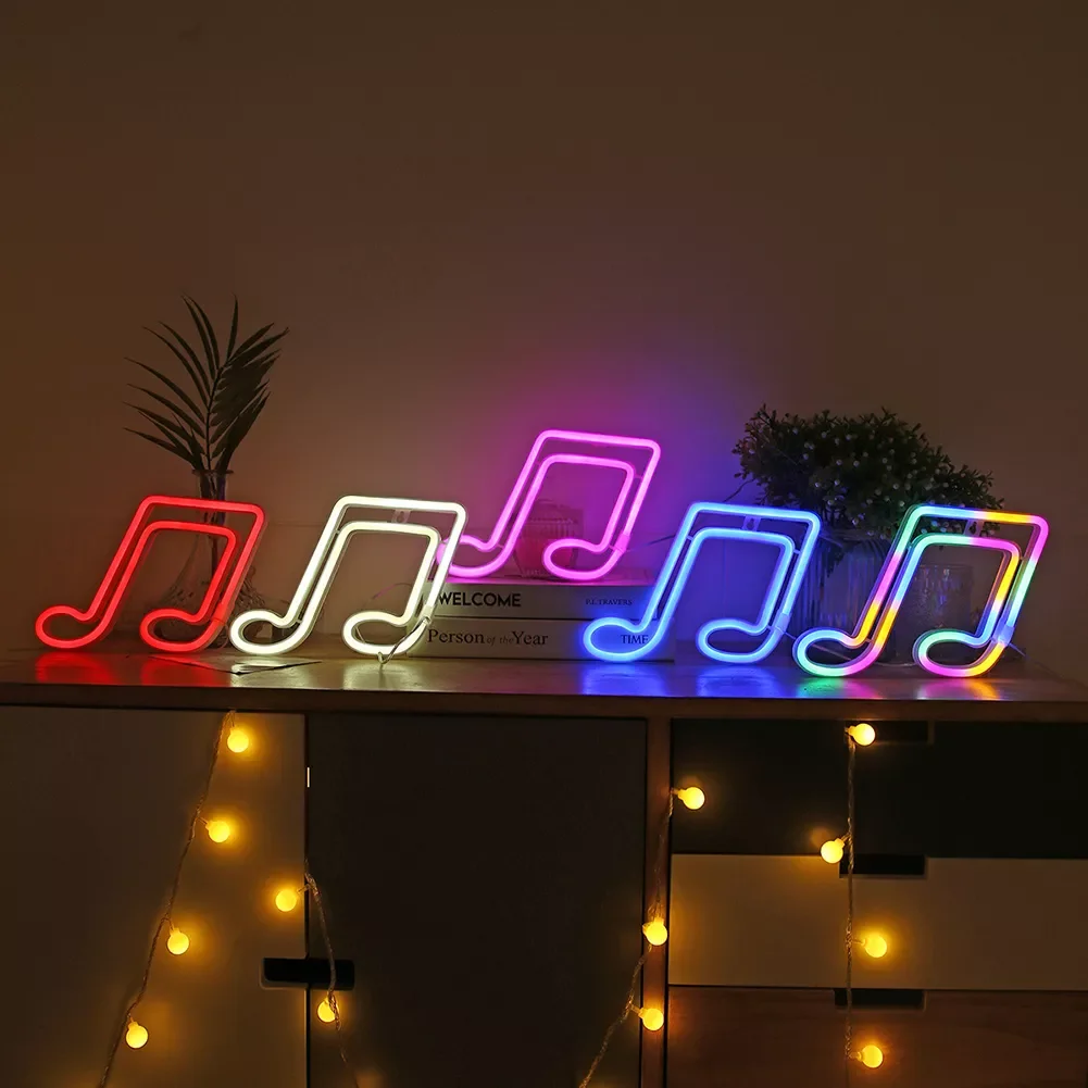 Neon Night Light Sign Wall Art Rainbow Hanging Night Lamp Music for Xmas Birthday Wedding Home Party Holiday Decor Gift