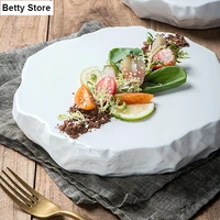 japanese style irregular stone ceramic plate modern steak plate dessert dishes black and white gold shaped tableware dinner dish