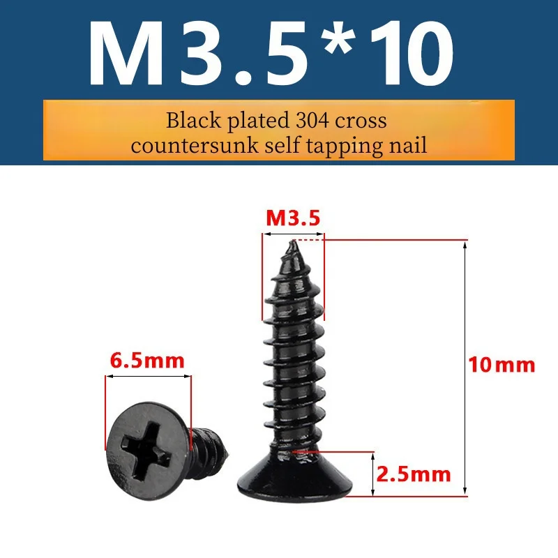 100 шт./лот саморезы с потайной головкой и плоской M1 M1.2 M1.4 M1.5 M2 M2.6 M3 M3.5 M4 M5 черная