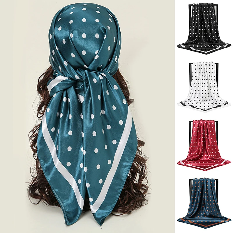 

Luxury Brand Silk Satin Head Scarf For Women Fashion Dot Kerchief Neck Scarfs 90cm Square Shawls and Wrpas Scarves For Ladies