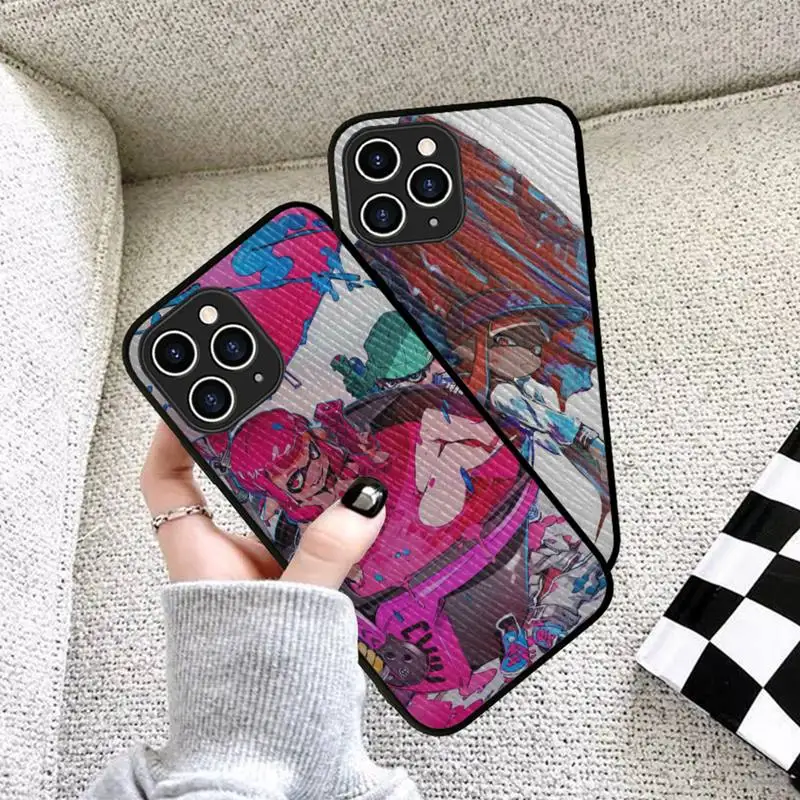 

FHNBLJ Splatoon Phone Case Hard Leather Case for iPhone 11 12 13 Mini Pro Max 8 7 Plus SE 2020 X XR XS Coque