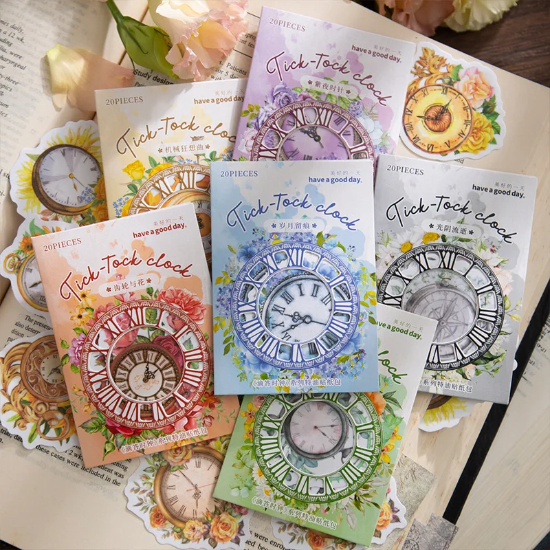 20Pcs Ticker Clock Series Decorative Sticker Pack Retro Flow