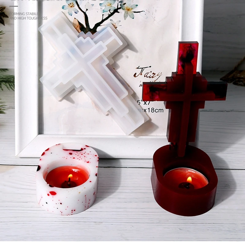 

Cross Candle Holder Resin Mold Kit,Crystal Candlestick Mold Epoxy Casting Silicone Mold for DIY Crafts Wedding Decor