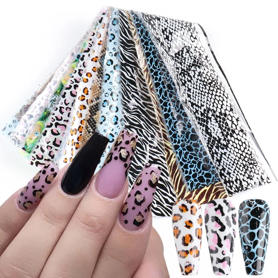 

10pcs Sexy Leopard Nail Foil Set Wild Animal Skin Transfer Stickers Starry Sky Adhesive Manicure Decoration Accessory CHCQ917